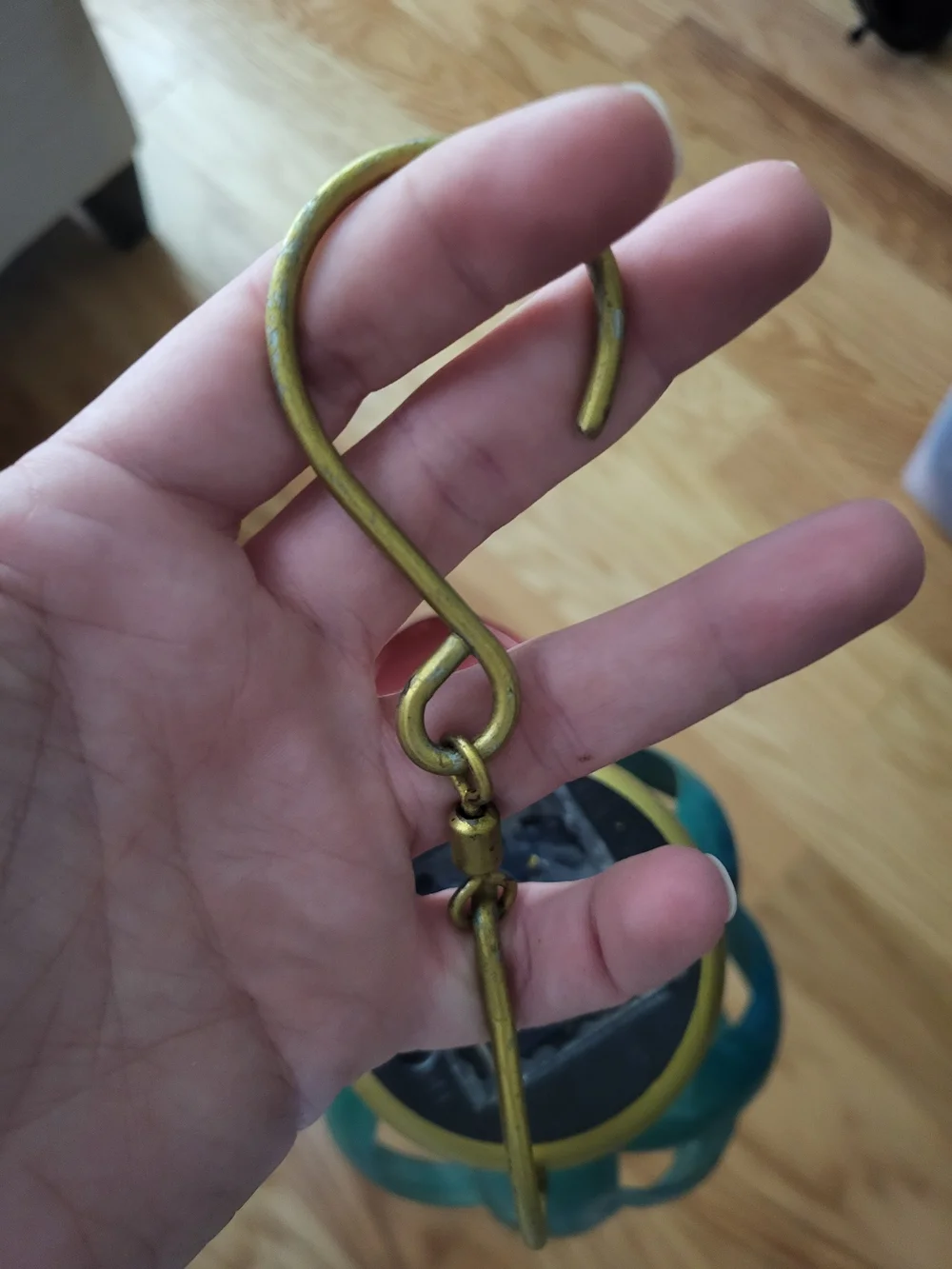 Red Teal Green Spiral Hanging Lantern with Gold Top